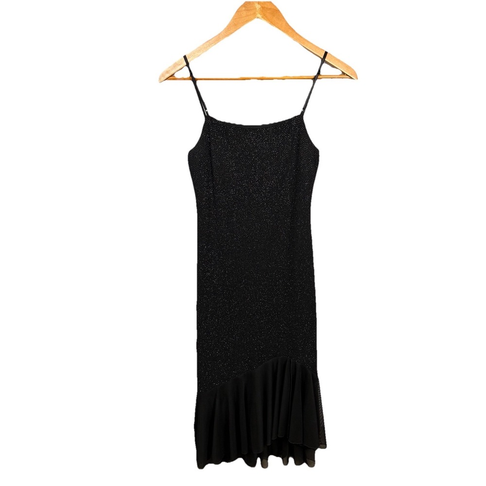 Vtg City Triangles Dress Black S Y2K Sparkly Whimsigoth Fairy‎ Asymmetrical Hem